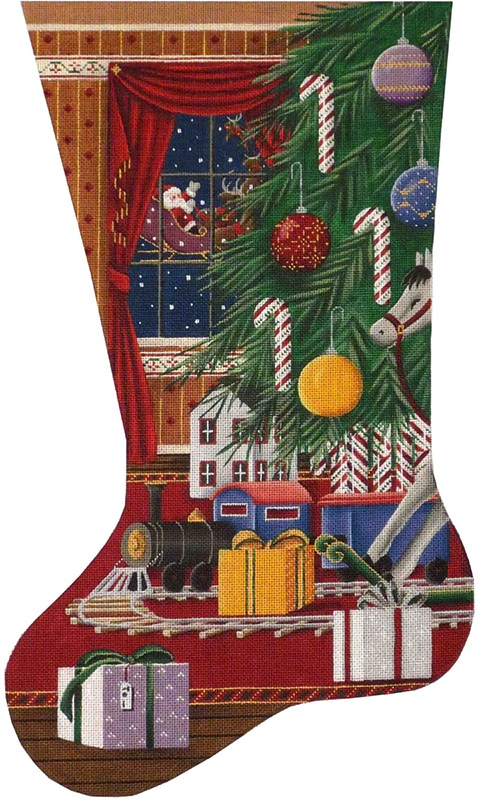 Christmas Train Hand Painted Stocking Canvas from Rebecca Wood