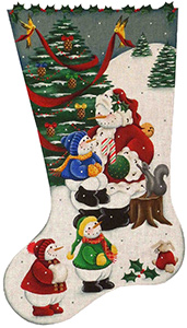 Snowman Santa Hand Painted Stocking Canvas from Rebecca Wood