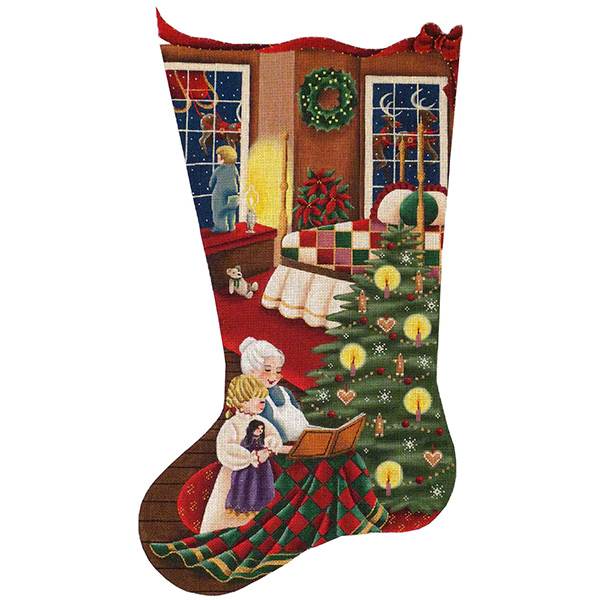Bedtime Story Hand Painted Stocking Canvas from Rebecca Wood