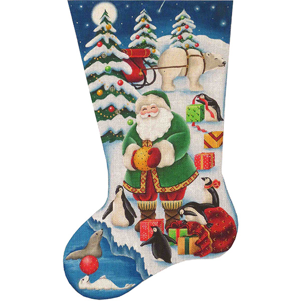 Polar Christmas Hand Painted Stocking Canvas from Rebecca Wood