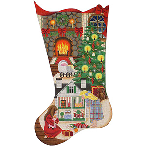 Doll House Christmas Hand Painted Stocking Canvas from Rebecca Wood