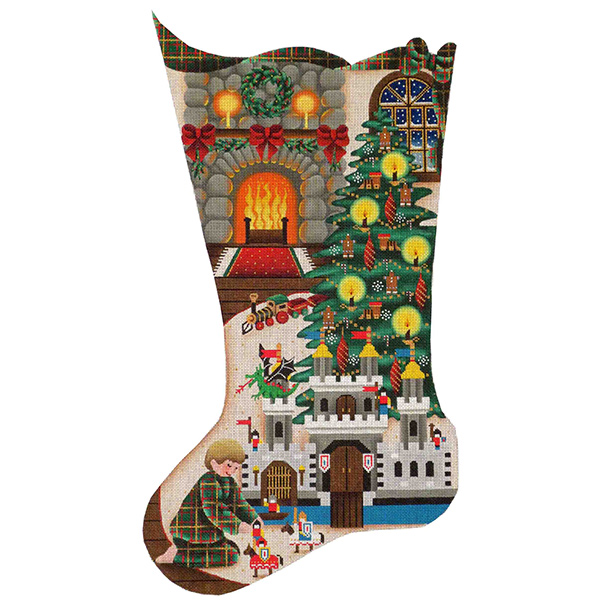 Toy Castle Christmas Hand Painted Stocking Canvas from Rebecca Wood