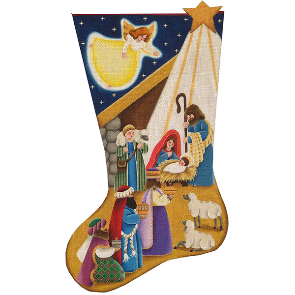 Nativity Christmas Hand Painted Stocking Canvas from Rebecca Wood