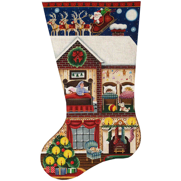 Night Before Christmas Hand Painted Stocking Canvas from Rebecca Wood