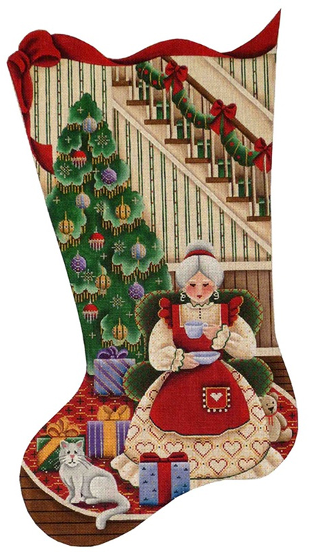 Mrs. Clause Hand Painted Stocking Canvas from Rebecca Wood