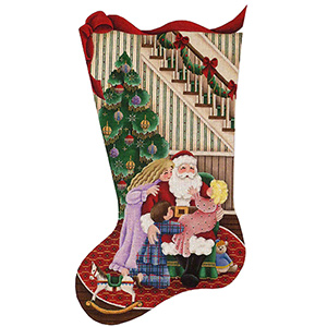 Santa's Lap Hand Painted Stocking Canvas from Rebecca Wood