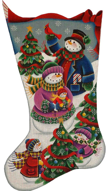Snow Family Hand Painted Stocking Canvas from Rebecca Wood