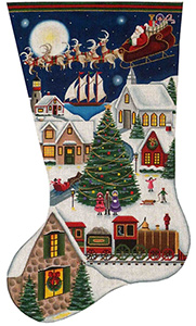 Here Comes Santa Hand Painted Stocking Canvas from Rebecca Wood