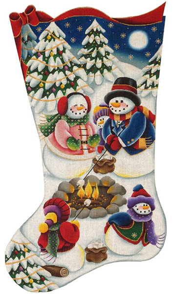 Roasting Marshmallows Hand Painted Stocking Canvas from Rebecca Wood