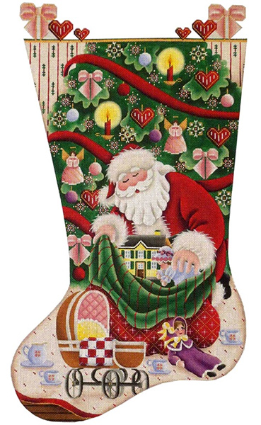 Doll Christmas Hand Painted Stocking Canvas from Rebecca Wood
