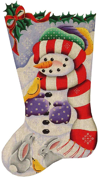 Woodland Snowman Hand Painted Stocking Canvas from Rebecca Wood