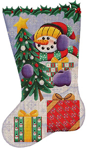 Snowman Gifts Hand Painted Stocking Canvas from Rebecca Wood