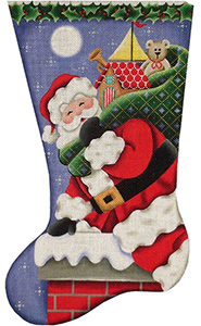 Down the Chimney Hand Painted Stocking Canvas from Rebecca Wood