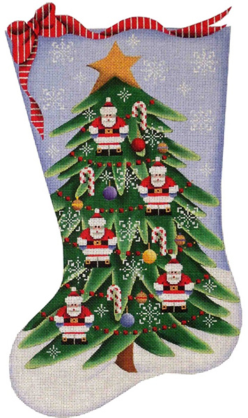 Santa Tree Hand Painted Stocking Canvas from Rebecca Wood