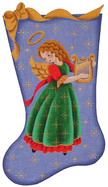 Harp Angel Hand Painted Stocking Canvas from Rebecca Wood