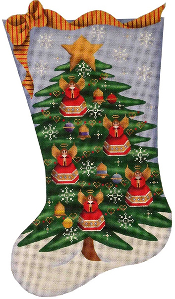 Angel Tree Hand Painted Stocking Canvas from Rebecca Wood