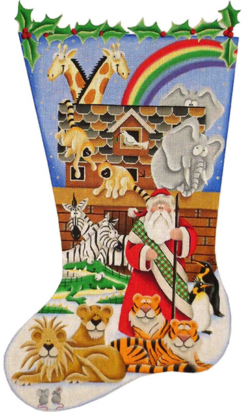 Noah's Ark Hand Painted Stocking Canvas from Rebecca Wood