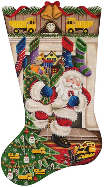 Out of the Fireplace (Caterpillar) Hand Painted Stocking Canvas from Rebecca Wood