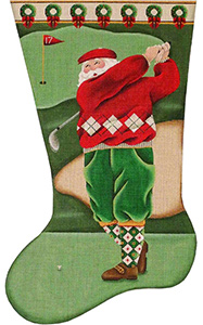 Golf Santa Hand Painted Stocking Canvas from Rebecca Wood