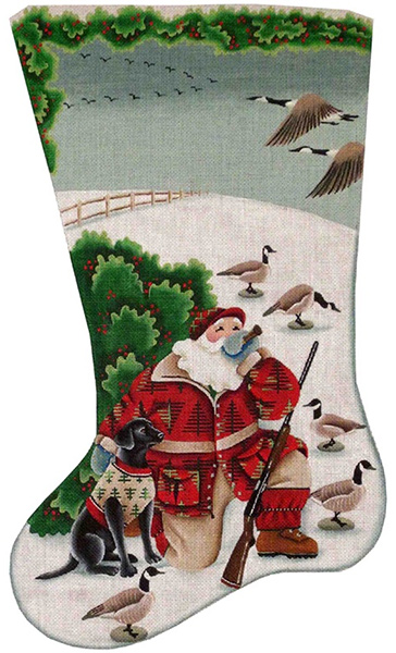 Santa and His Dog Hand Painted Stocking Canvas from Rebecca Wood