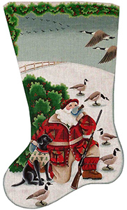 Santa and His Dog Hand Painted Stocking Canvas from Rebecca Wood