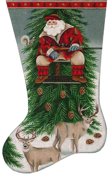 Deer Hunter Santa Hand Painted Stocking Canvas from Rebecca Wood