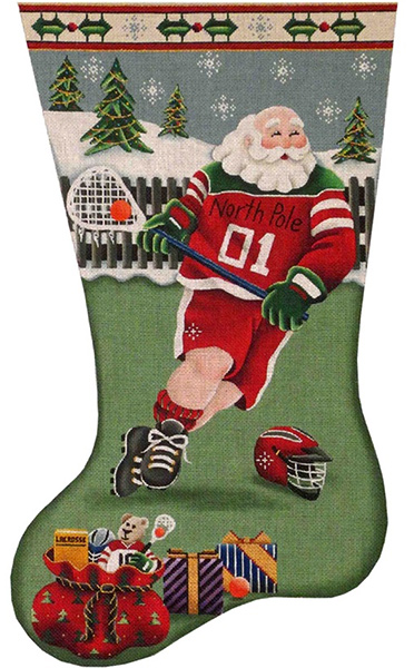 La Crosse Santa Hand Painted Stocking Canvas from Rebecca Wood