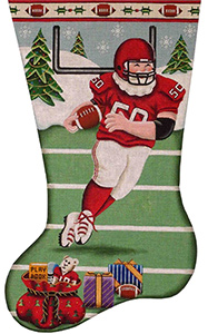 Football Santa Hand Painted Stocking Canvas from Rebecca Wood
