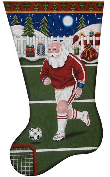 Soccer Santa Hand Painted Stocking Canvas from Rebecca Wood