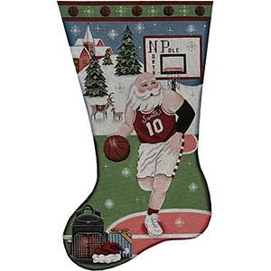 Basketball Santa Hand Painted Stocking Canvas from Rebecca Wood