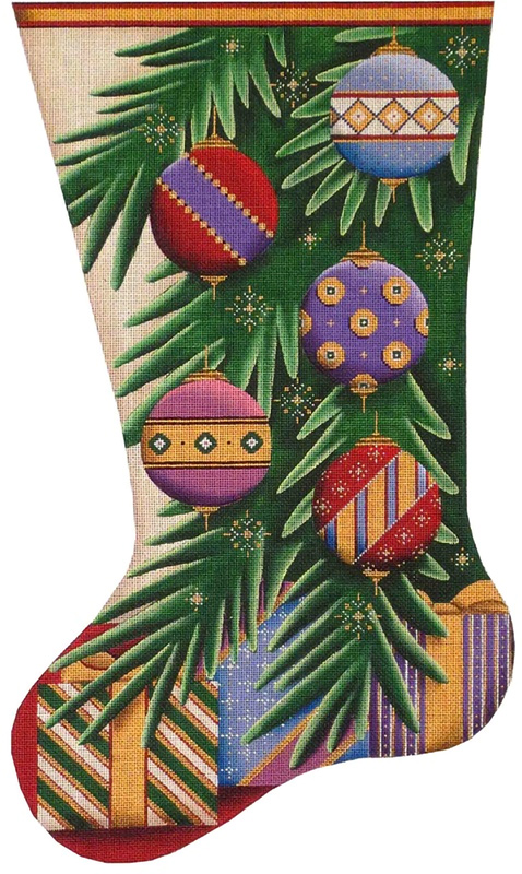 Christmas Balls Hand Painted Stocking Canvas from Rebecca Wood