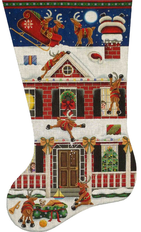 Bad Landing Hand Painted Stocking Canvas from Rebecca Wood