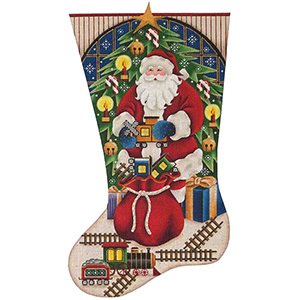 Trains for Christmas Hand Painted Stocking Canvas from Rebecca Wood