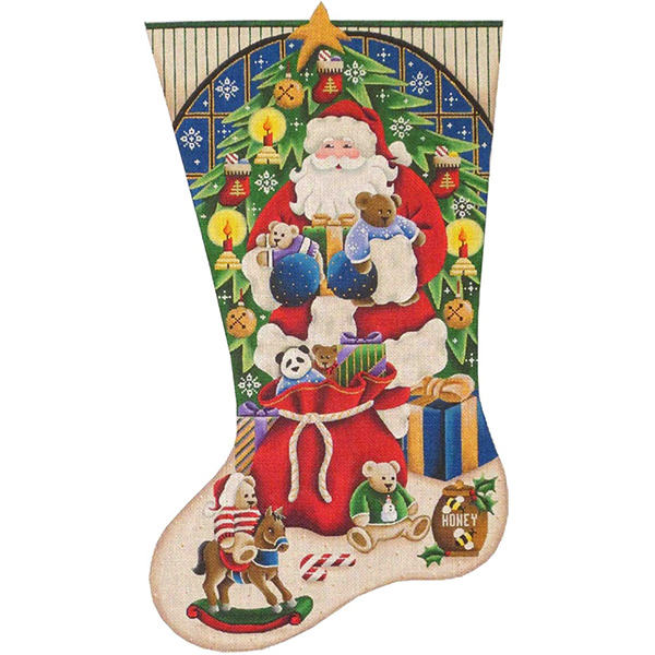 Teddy's for Christmas Hand Painted Stocking Canvas from Rebecca Wood