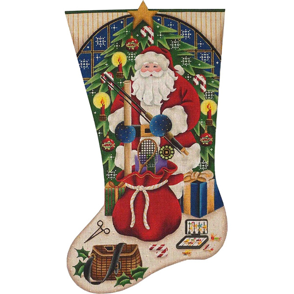 Fishing Christmas Hand Painted Stocking Canvas from Rebecca Wood
