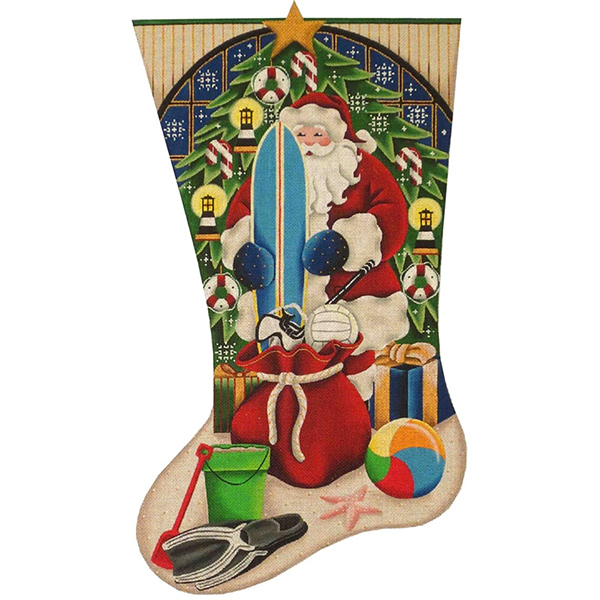 Beach Christmas Hand Painted Stocking Canvas from Rebecca Wood