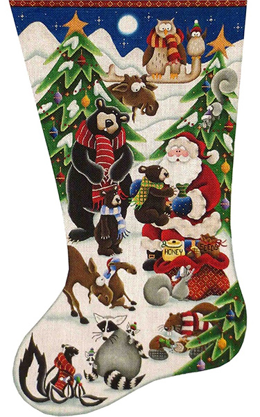 Woodland Wishes Hand Painted Stocking Canvas from Rebecca Wood