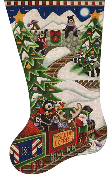 Santa Express Hand Painted Stocking Canvas from Rebecca Wood