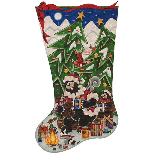 Santa Claws Hand Painted Stocking Canvas from Rebecca Wood