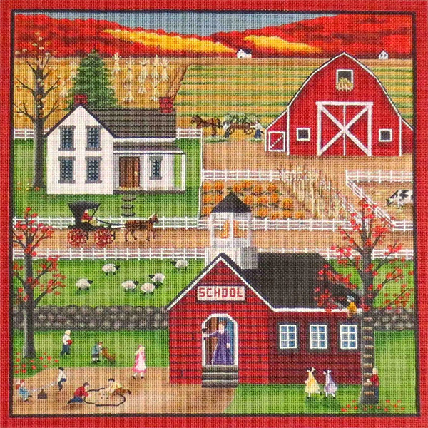 Autumn Scene Hand Painted Needlepoint Canvas from Rebecca Wood
