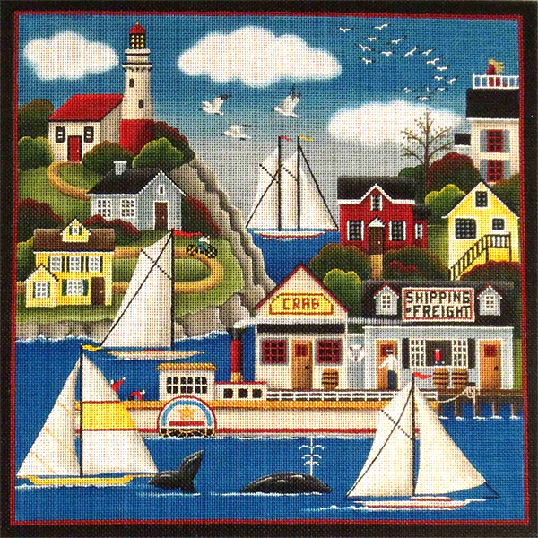 Lighthouse Harbor Hand Painted Needlepoint Canvas from Rebecca Wood