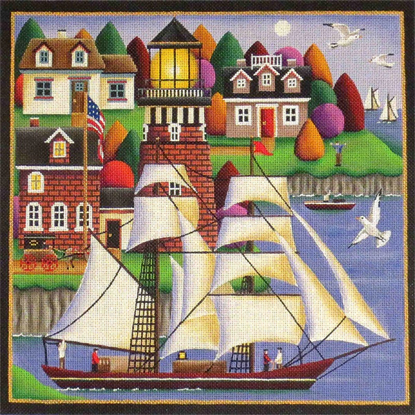 Morning in the Harbor Hand Painted Needlepoint Canvas from Rebecca Wood