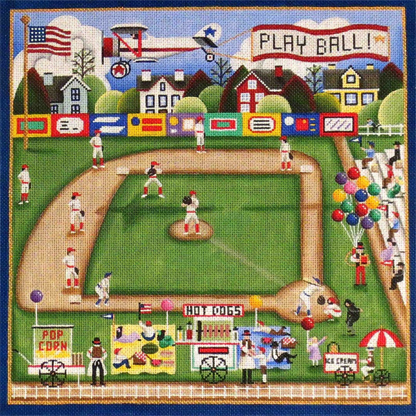 Play Ball Hand Painted Needlepoint Canvas from Rebecca Wood