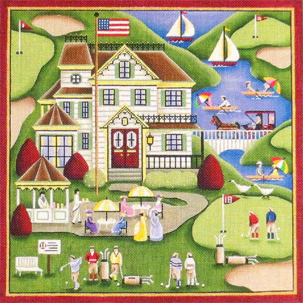 Golfing at the Shore Hand Painted Needlepoint Canvas from Rebecca Wood