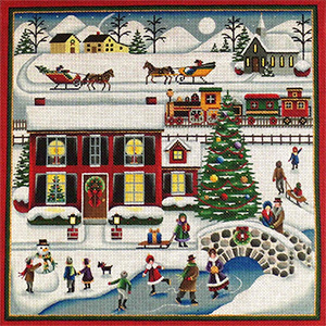 The Skating Pond Hand Painted Needlepoint Canvas from Rebecca Wood