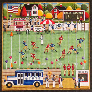 Football Village Hand Painted Needlepoint Canvas from Rebecca Wood