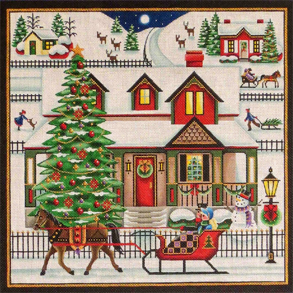 Sleigh Bells Hand Painted Needlepoint Canvas from Rebecca Wood