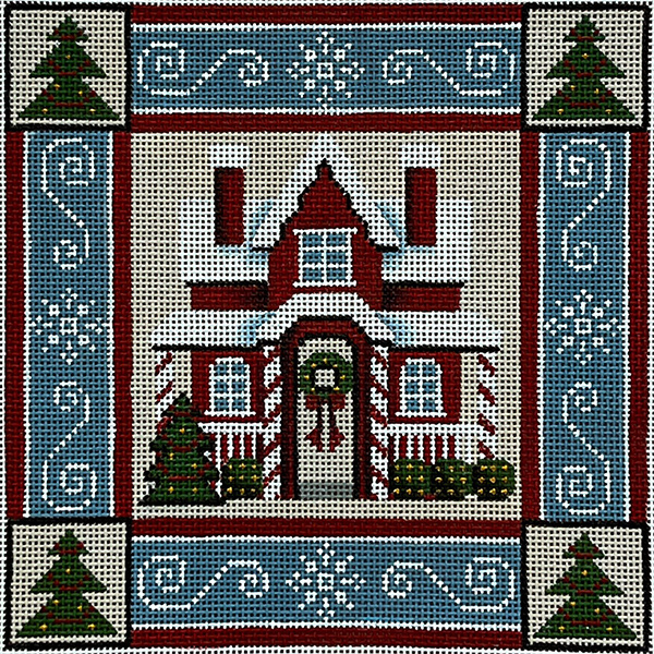Winter Christmas Cottage Hand Painted Canvas from Rebecca Wood