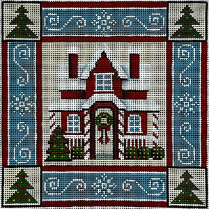 Winter Christmas Cottage Hand Painted Canvas from Rebecca Wood