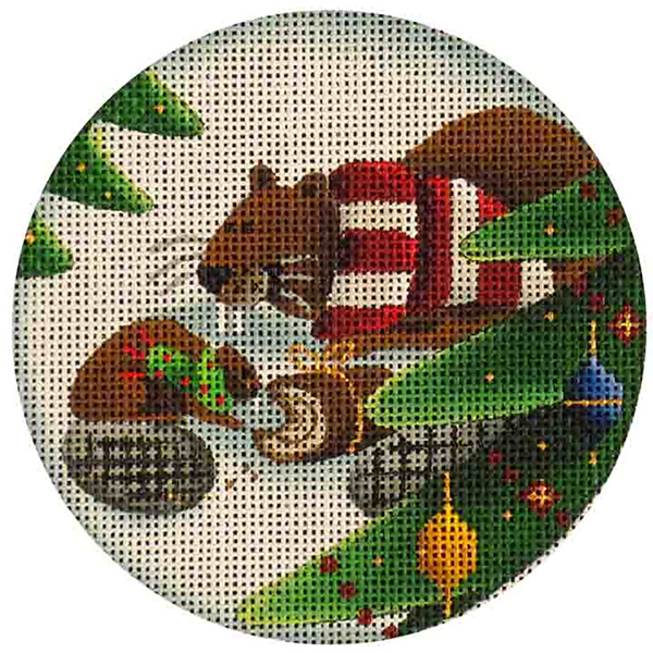 Busy Beaver - Hand Painted Christmas Ornament Canvas from Rebecca Wood